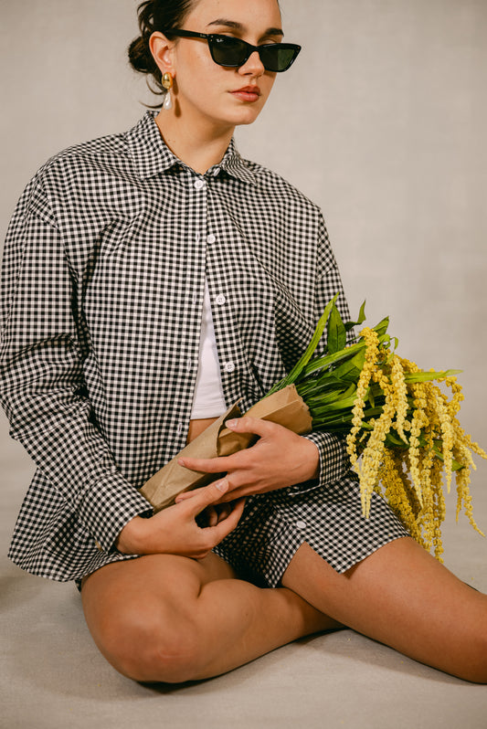 Gingham Elastic Shorts - Black & White