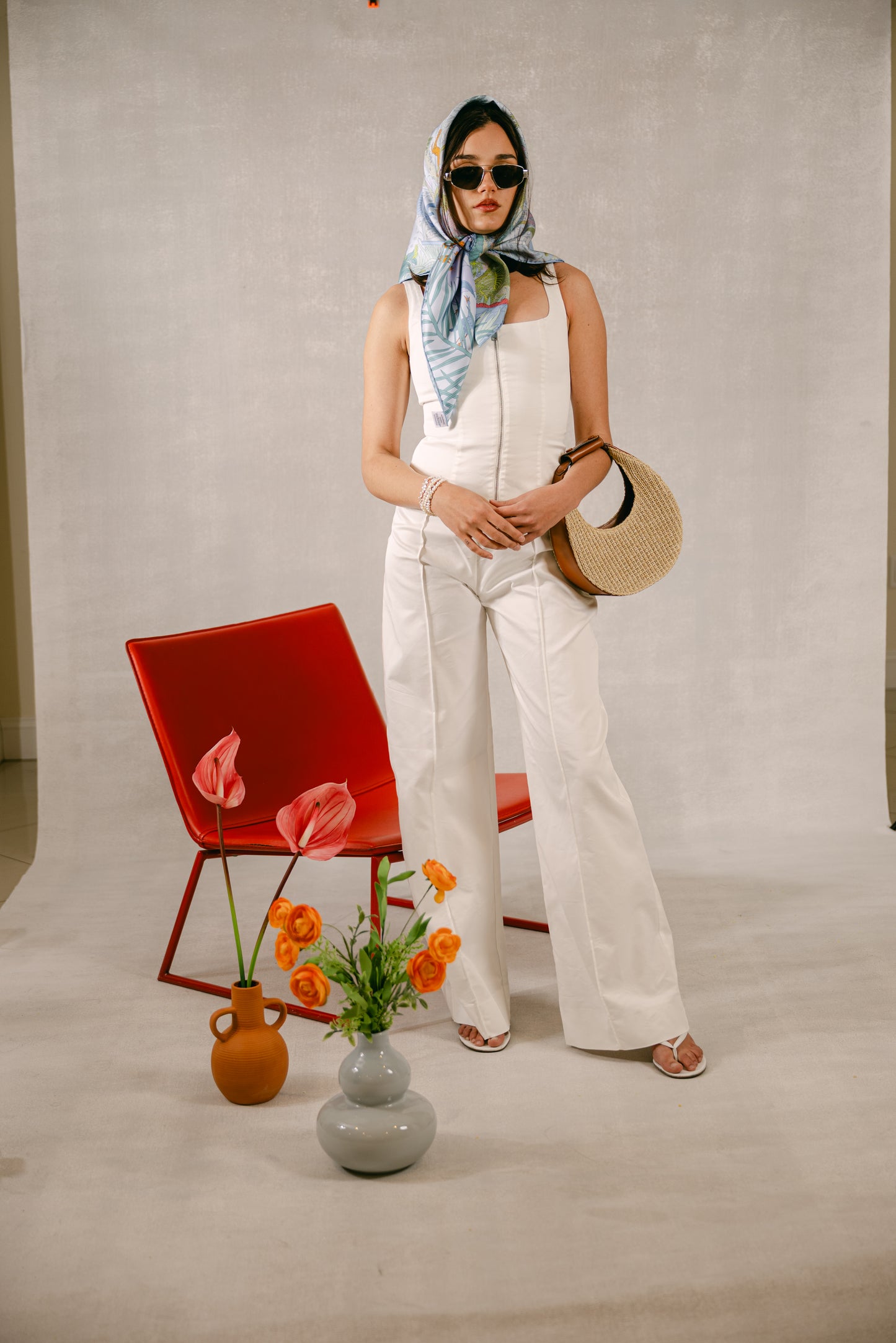 High-Waist Seam Pants - White